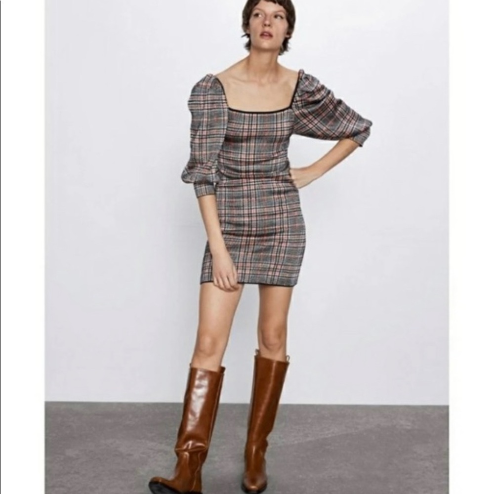 ZARA Plaid Mini knit Dress NWT